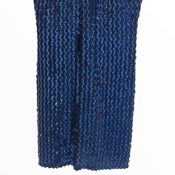 80’s Vintage Cobalt Sequin Zigzag Cap Sleeve V Back Bodycon Dress - Picture 5 of 11